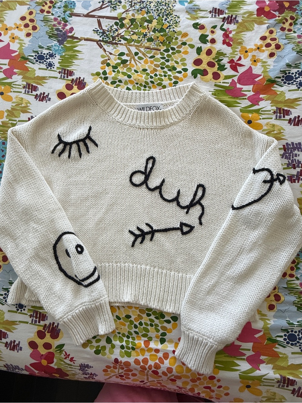 Wildfox Duh Graphic Knit Sweater Cream Size S NWOT